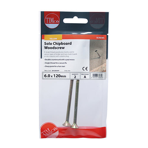 TIMco TIMCO Solo Countersunk Gold Woodscrews - 6.0 x 120 2