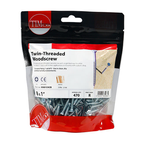 TIMco TIMCO Twin-Threaded Countersunk Silver Woodscrews - 8 x 1 2