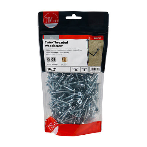 TIMco TIMCO Twin-Threaded Countersunk Silver Woodscrews - 10 x 2 2