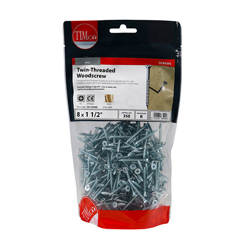 TIMco TIMCO Twin-Threaded Countersunk Silver Woodscrews - 8 x 11/2 2