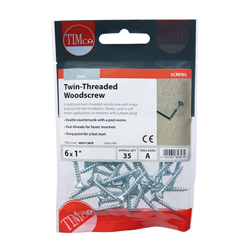 TIMco TIMCO Twin-Threaded Countersunk Silver Woodscrews - 6 x 1 2