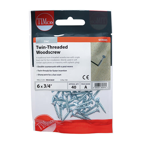 TIMco TIMCO Twin-Threaded Countersunk Silver Woodscrews - 6 x 3/4 2