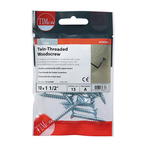TIMco TIMCO Twin-Threaded Countersunk Silver Woodscrews - 10 x 11/2 2