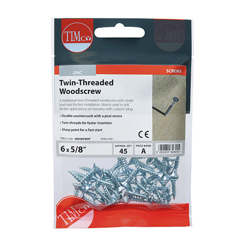 TIMco TIMCO Twin-Threaded Countersunk Silver Woodscrews - 6 x 5/8 2
