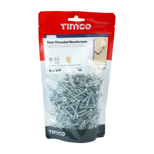 TIMco TIMCO Twin-Threaded Countersunk Silver Woodscrews - 8 x 11/4 2
