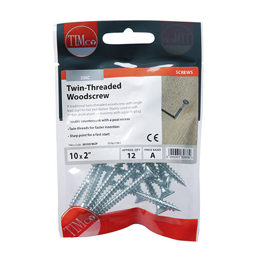 TIMco TIMCO Twin-Threaded Countersunk Silver Woodscrews - 10 x 2 2