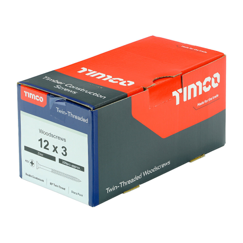 TIMco TIMCO Twin-Threaded Countersunk Silver Woodscrews - 12 x 3 2