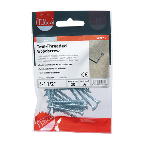 TIMco TIMCO Twin-Threaded Countersunk Silver Woodscrews - 8 x 11/2 2