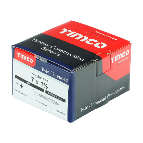 TIMco TIMCO Twin-Threaded Countersunk Silver Woodscrews - 7 x 1 1/2 2