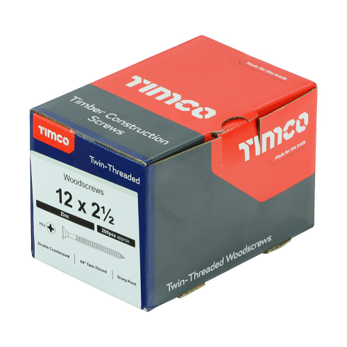 TIMco TIMCO Twin-Threaded Countersunk Silver Woodscrews - 12 x 2 1/2 2