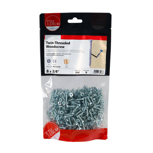 TIMco TIMCO Twin-Threaded Countersunk Silver Woodscrews - 8 x 3/4 2