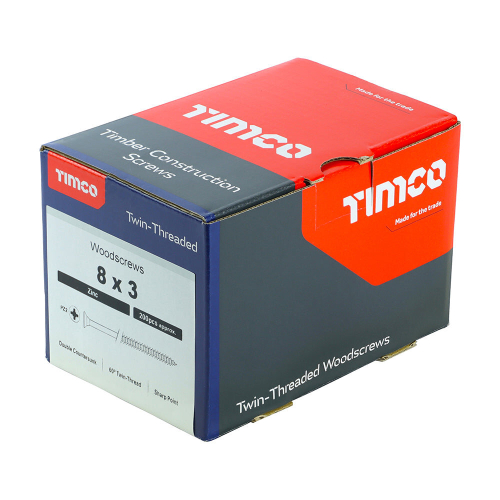 TIMco TIMCO Twin-Threaded Countersunk Silver Woodscrews - 8 x 3 2