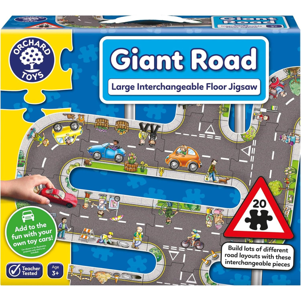 Orchard Toys Giant Road Jigsaw Puzzle Car Track Large Floor Car Play Mat Make Your Own Road Educational Toys for Kids and Toddlers Age 3+