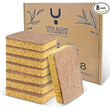 Yolaist Eco Compostable Sponge Kitchen Dish Sponge Biodegradable Washing Up Scrubber Sponges for Dishes with Heavy Duty Scouring Pad (8 Pack)