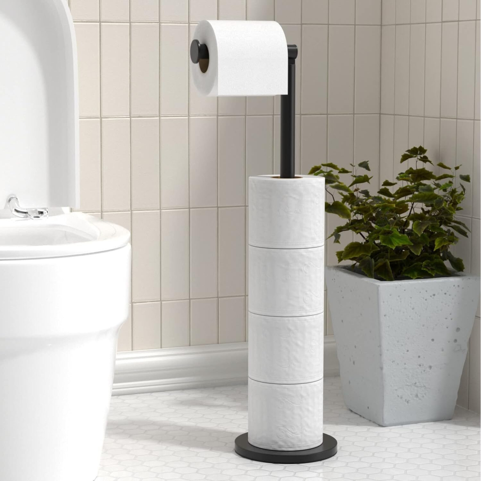 niffgaff Free-standing Toilet Roll Holder Stainless Steel Bathroom Roll Holder Stand Anti Rust Pedestal Dispenser Holds 5 Paper Roll