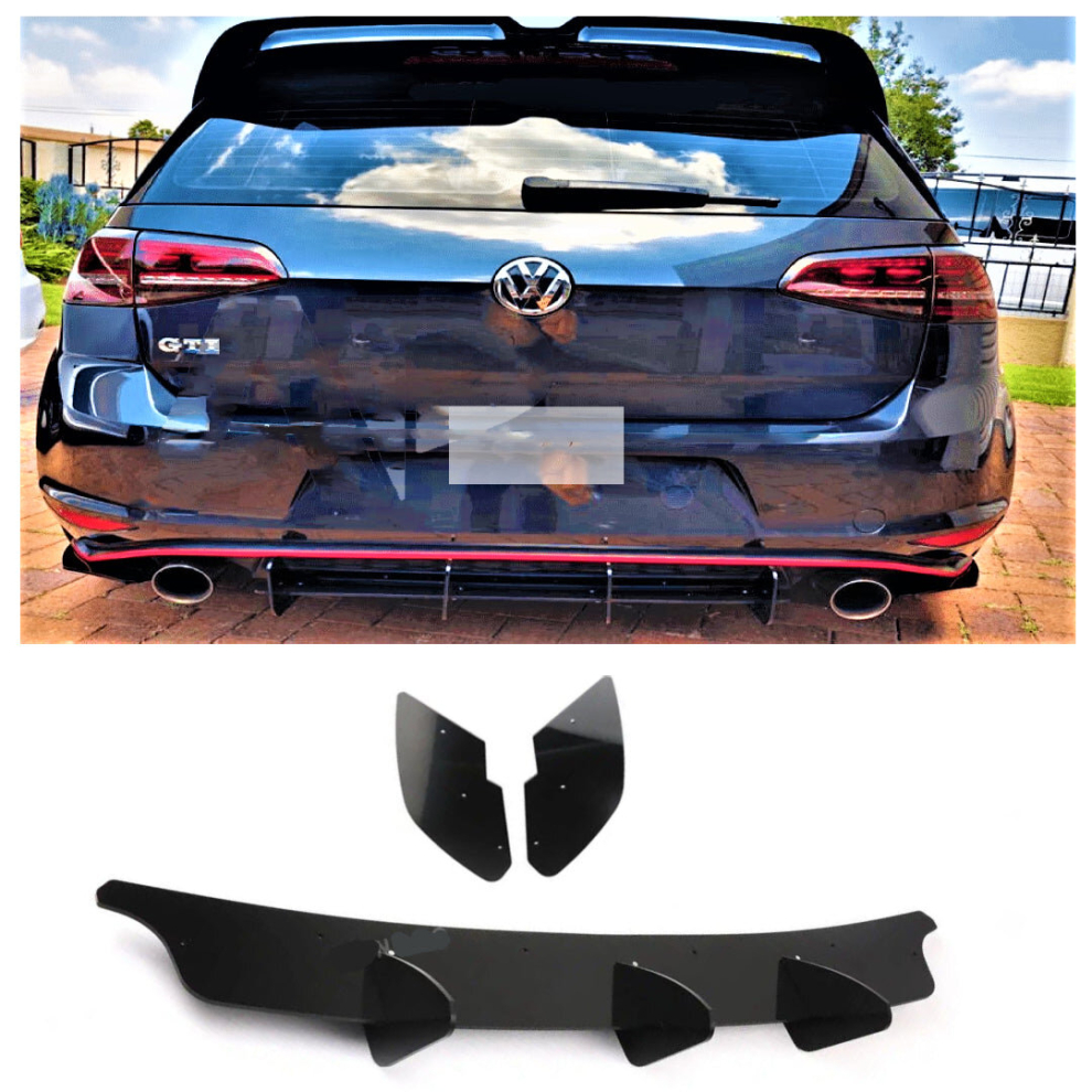 Vw Golf Gti Mk7 Rear Blade Diffuser & Side Splitters 2013-2020 Spoiler Body Kit Black 8806564857058