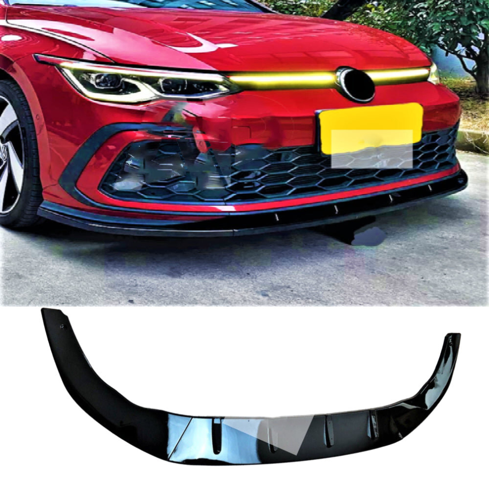 Vw Golf Mk8 Gti Gtd R Line Gloss Front Splitter Spoiler Lip Body Kit 2020+ Black 8806564857065