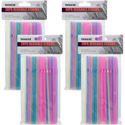(120 Coloured Straws) Drinking Straws Bendy Coloured, Black,White 120 PK