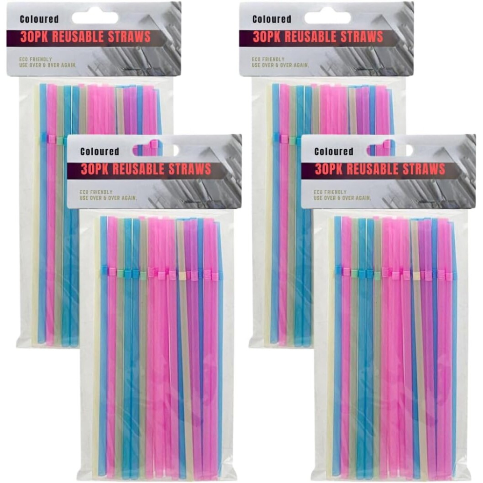 (120 Coloured Straws) Drinking Straws Bendy Coloured, Black,White 120 PK