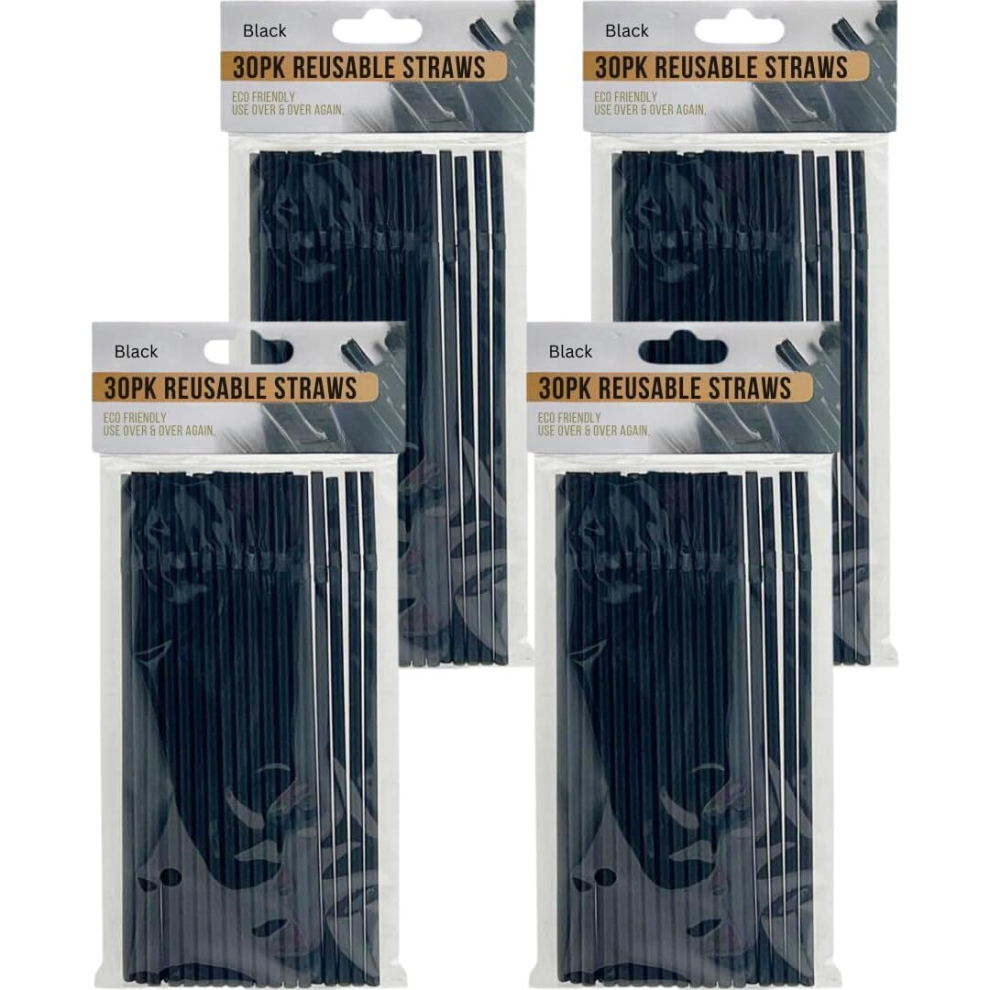 Lnd Gifts (120 Black Straws) Drinking Straws Bendy Coloured, Black,White 120 Pk