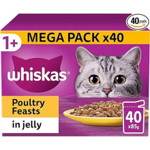 Whiskas 1+ Adult Poultry Selection in Jelly 40 Pouches, (40 x 85 g)