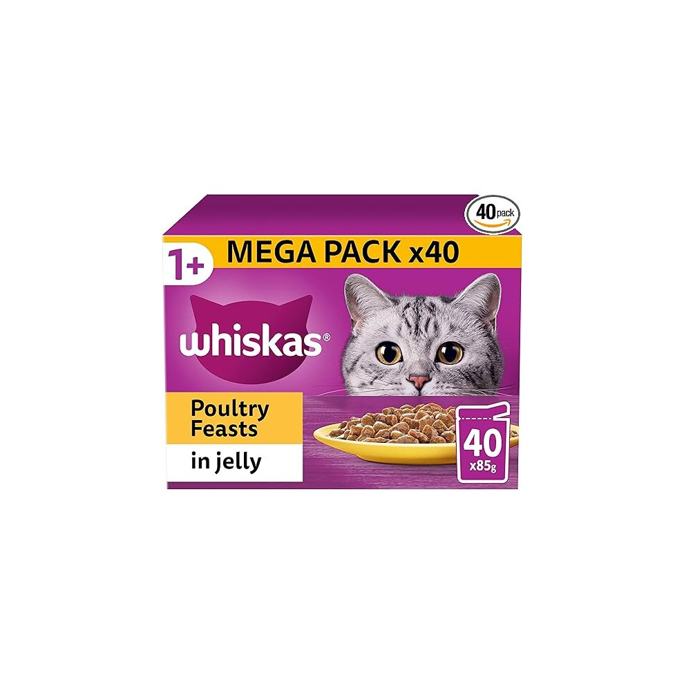 Whiskas 1+ Adult Poultry Selection in Jelly 40 Pouches, (40 x 85 g)