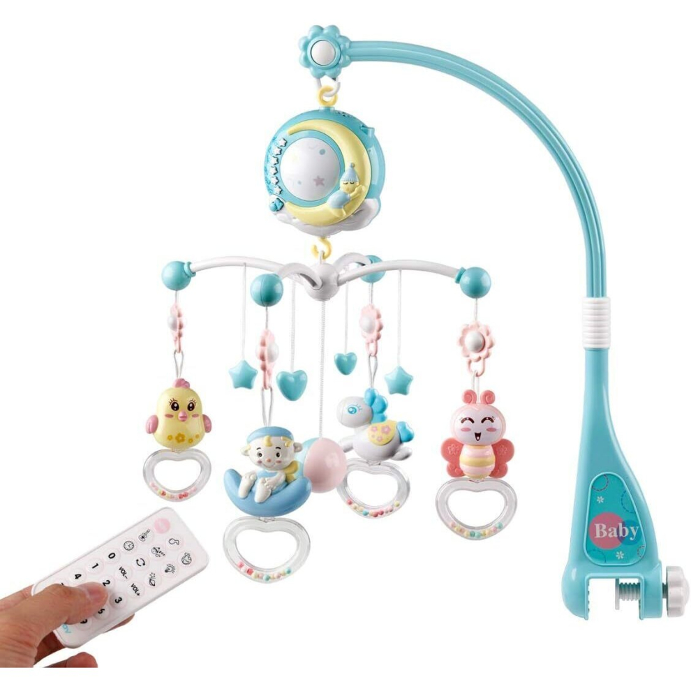 (Blue) Baby Crib Bed Bell Cot Mobile Nursery Lullaby Toys