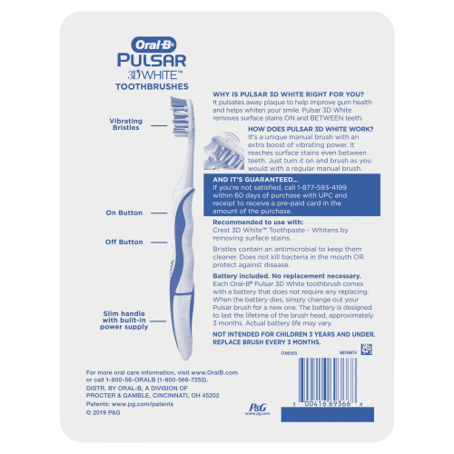 Oral-B Oral-B 3D White Pulsar Battery Powered Toothbrush, Medium, 4 Pack 1