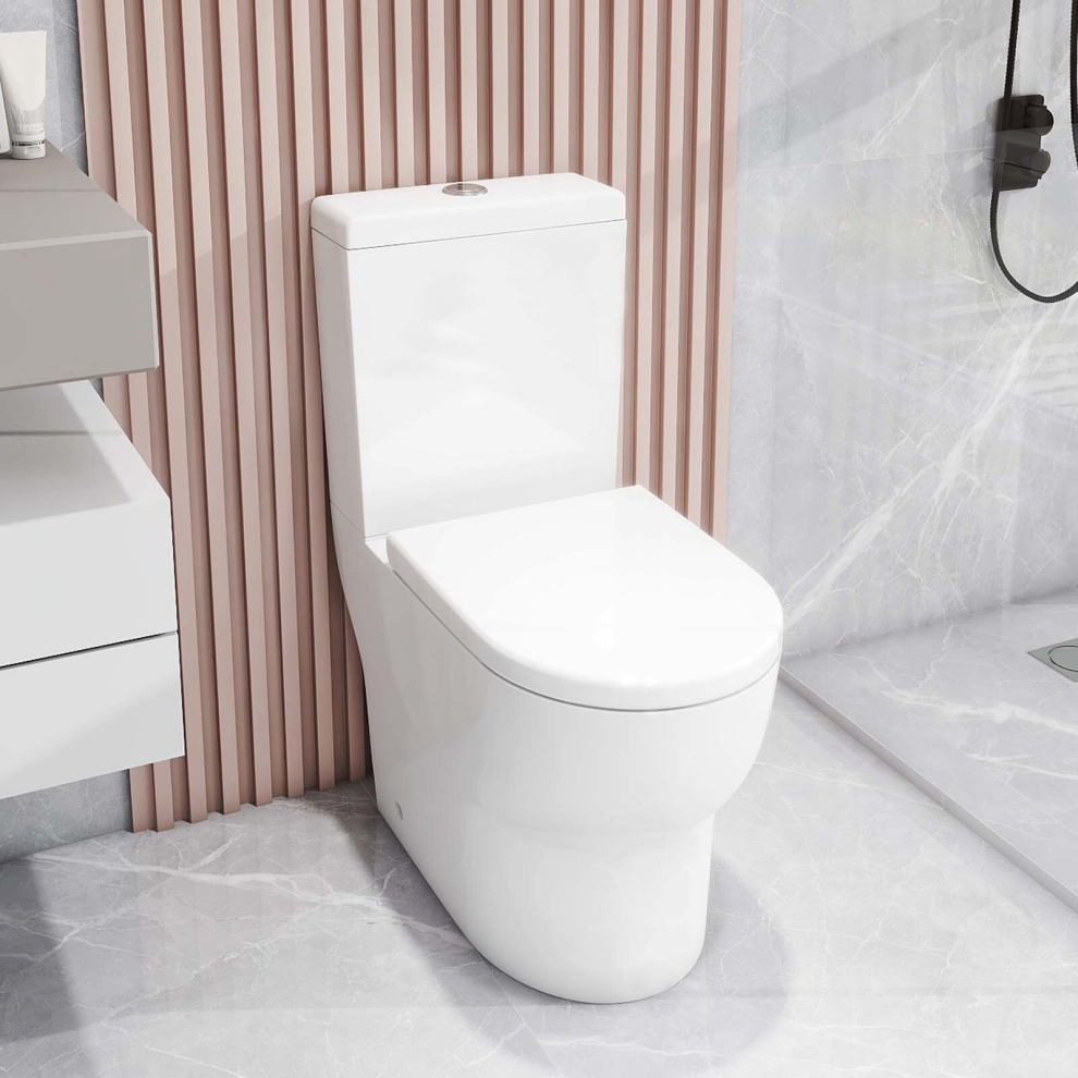 Bathroom Close Coupled Toilet WC Oval Bowl White Ceramic UF Soft Close Seat