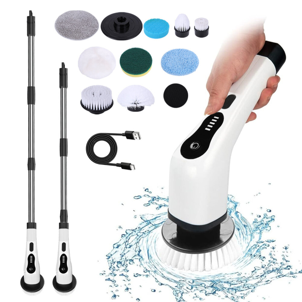 Electric Spin Scrubber, Cordless Cleaning Brush with 9 Replaceable Brush Heads, Tub and Floor Tile 360 Power Scrubber