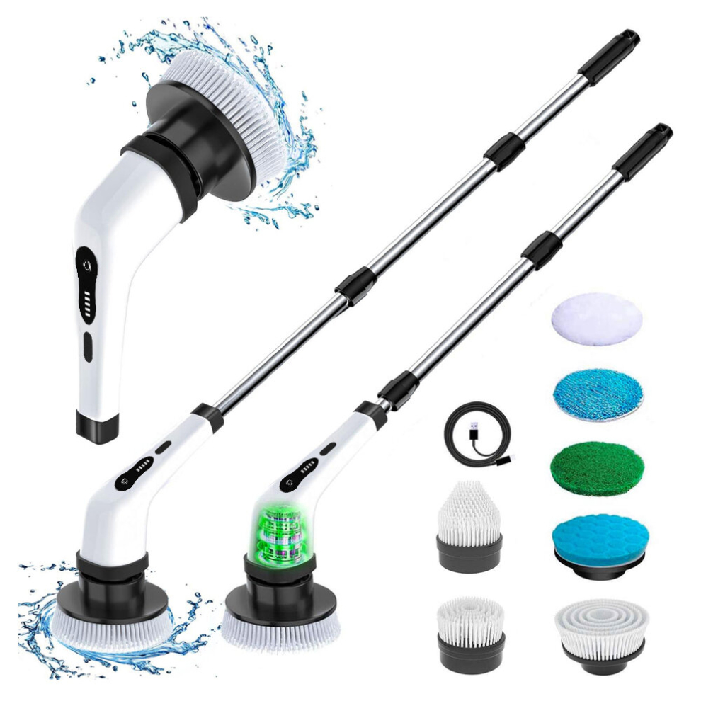 Electric Spin Scrubber, Cordless Electric Cleaning Brush with 9 Replaceable Brush Heads, Shower Cleaning Tool 360 Rotating Power