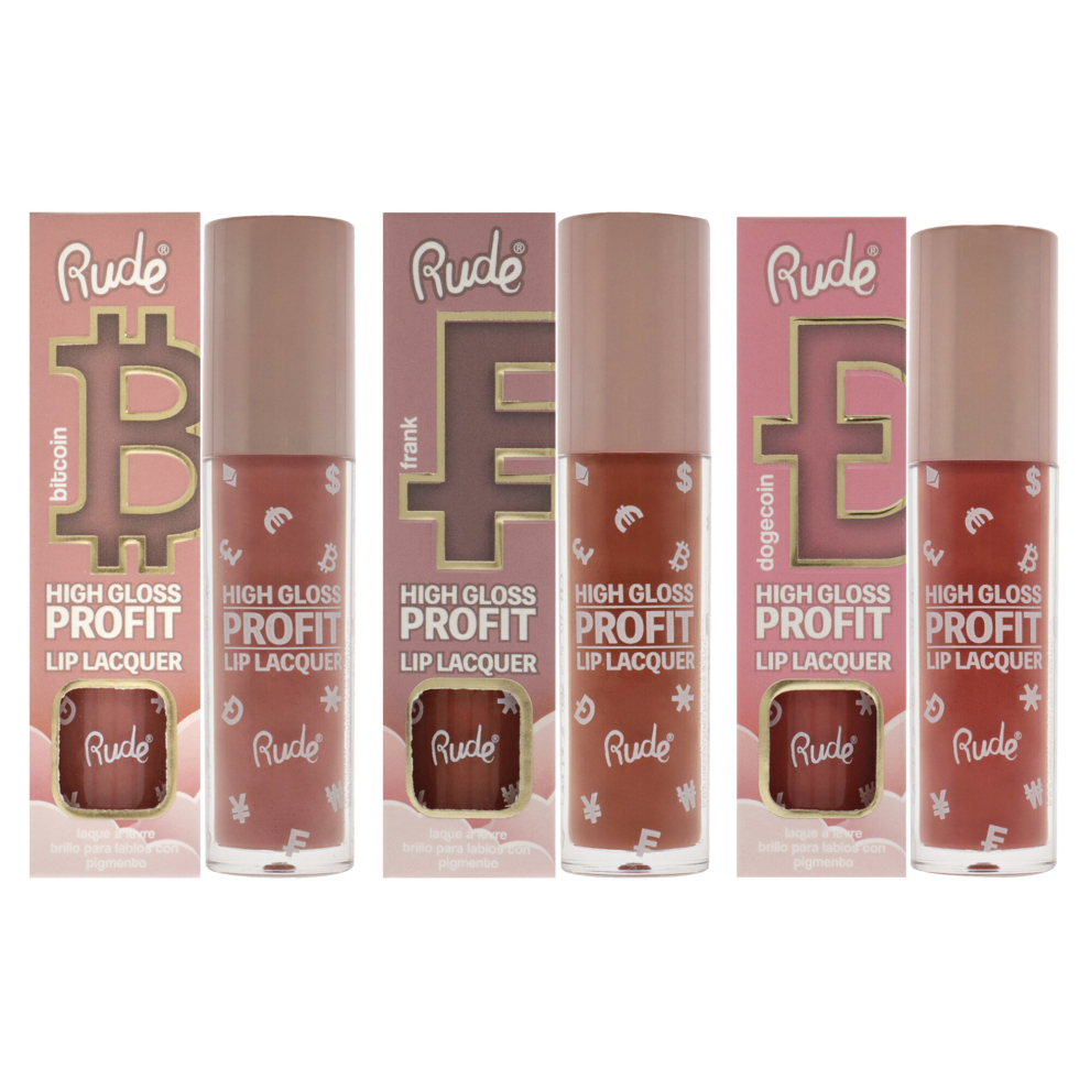 Rude Cosmetics High Gloss Profit Lip Lacquer Kit By For Women - 3 Pc Kit 3 X 0.141Oz Lip Gloss - Bitcoin, Dogecoin, Frank