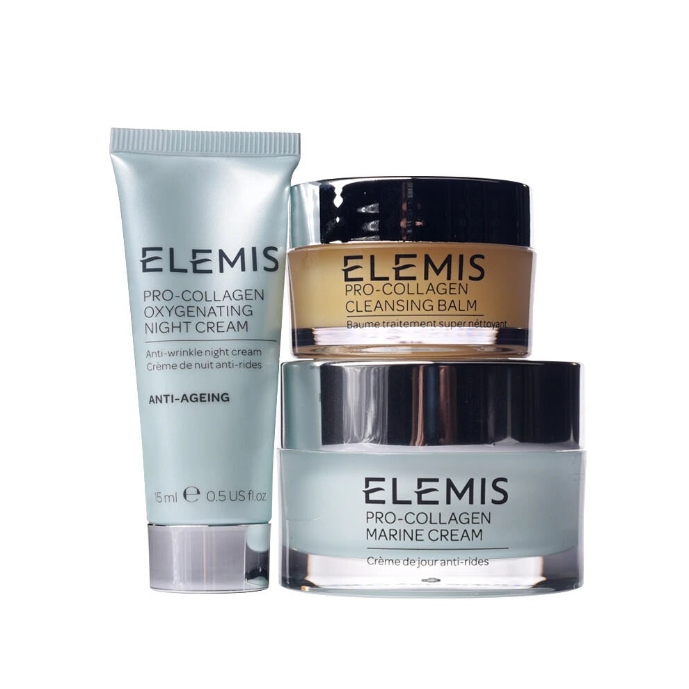 Elemis VIP kit: Elemis Pro-Collagen Oxygenating night cream 15ml + Elemis Pro-Collagen Marine cream 30ml + Elemis Pro-Collagen cleansing balm 20g