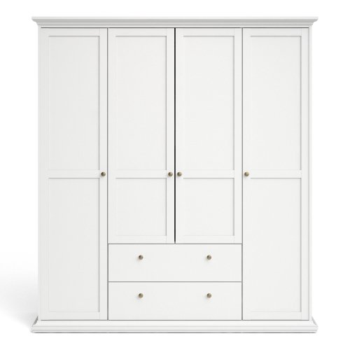 Paris Wardrobe with 4 Doors and 2 Drawers in White 1