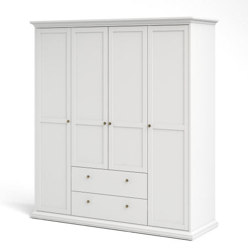 Paris Wardrobe with 4 Doors and 2 Drawers in White 2
