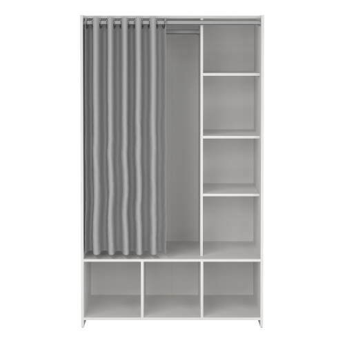 Uppsala Open Mobile Wardrobe Unit in White with a Grey Textile Curtain 1