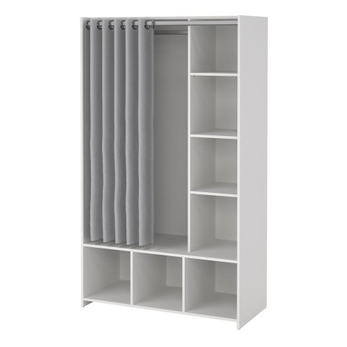 Uppsala Open Mobile Wardrobe Unit in White with a Grey Textile Curtain 2