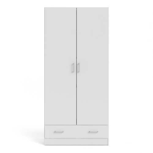 Space Wardrobe with 2 Doors + 1 Drawer in White 1750 1