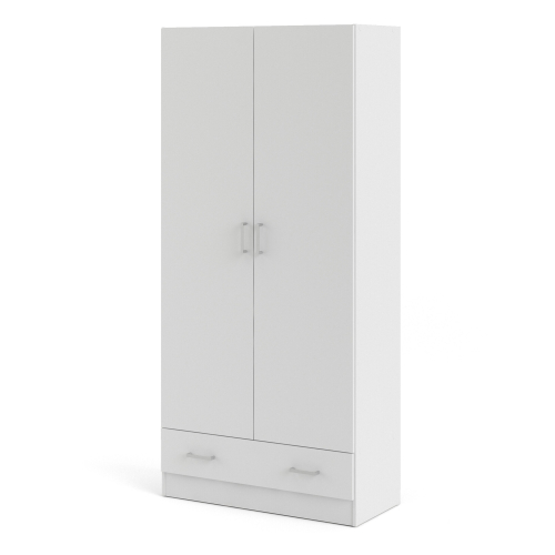 Space Wardrobe with 2 Doors + 1 Drawer in White 1750 2
