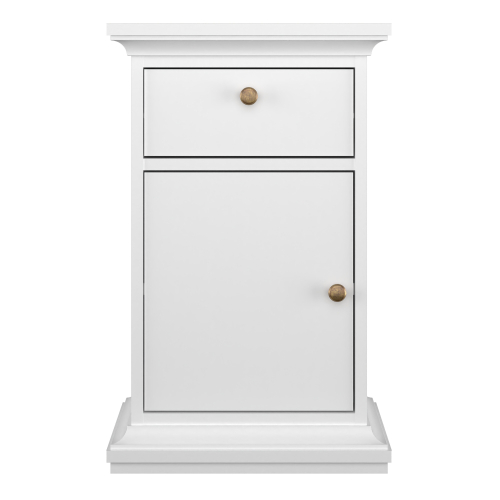 Paris Nightstand 1 Door + 1 Drawer in White 1