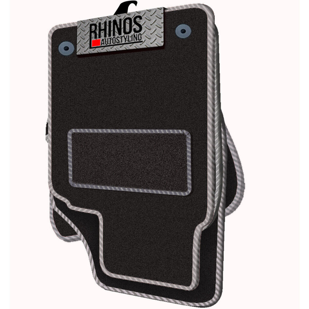 Rhinos Autostyling Black/White Tailored For Kia Picanto (2018 Onwards) - Full Set Of Tailored Luxury Interior Floor Car Carpet Mats - Mat + Edging