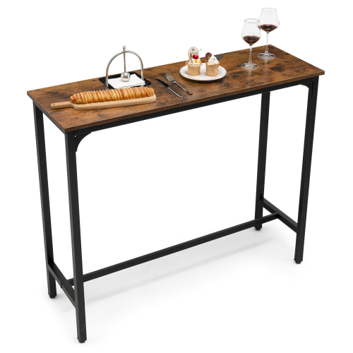Costway 120 cm Industrial Bar Table Counter Table Kitchen Dining Sofa Console Table Brown