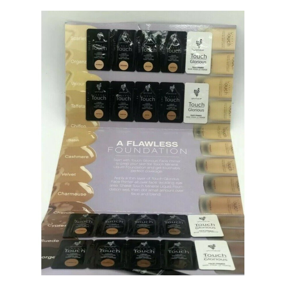Younique Touch Mineral Liquid Foundation, 16 Samples  & 4 Primers New