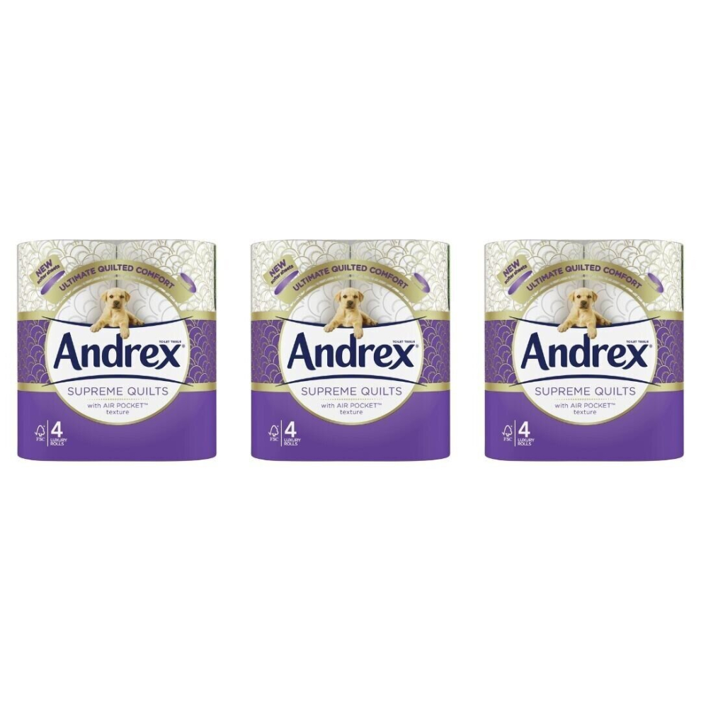 Andrex Supreme Quilts Quilted Toilet Paper 4Roll Pack Of 3