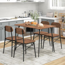 5 PCS Rustic Dining Table Set w/ 4 Chairs with Backrest & Metal Legs