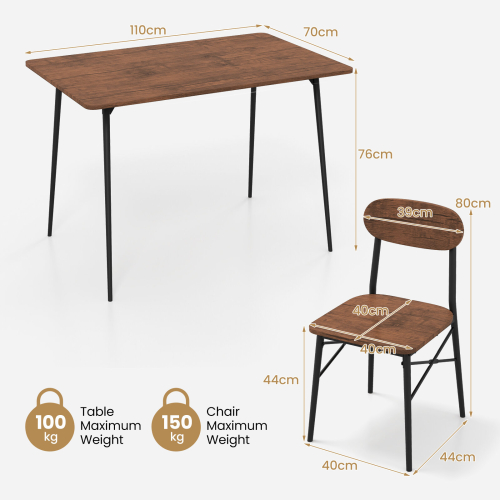 Casart 5 PCS Rustic Dining Table Set w/ 4 Chairs with Backrest & Metal Legs 1