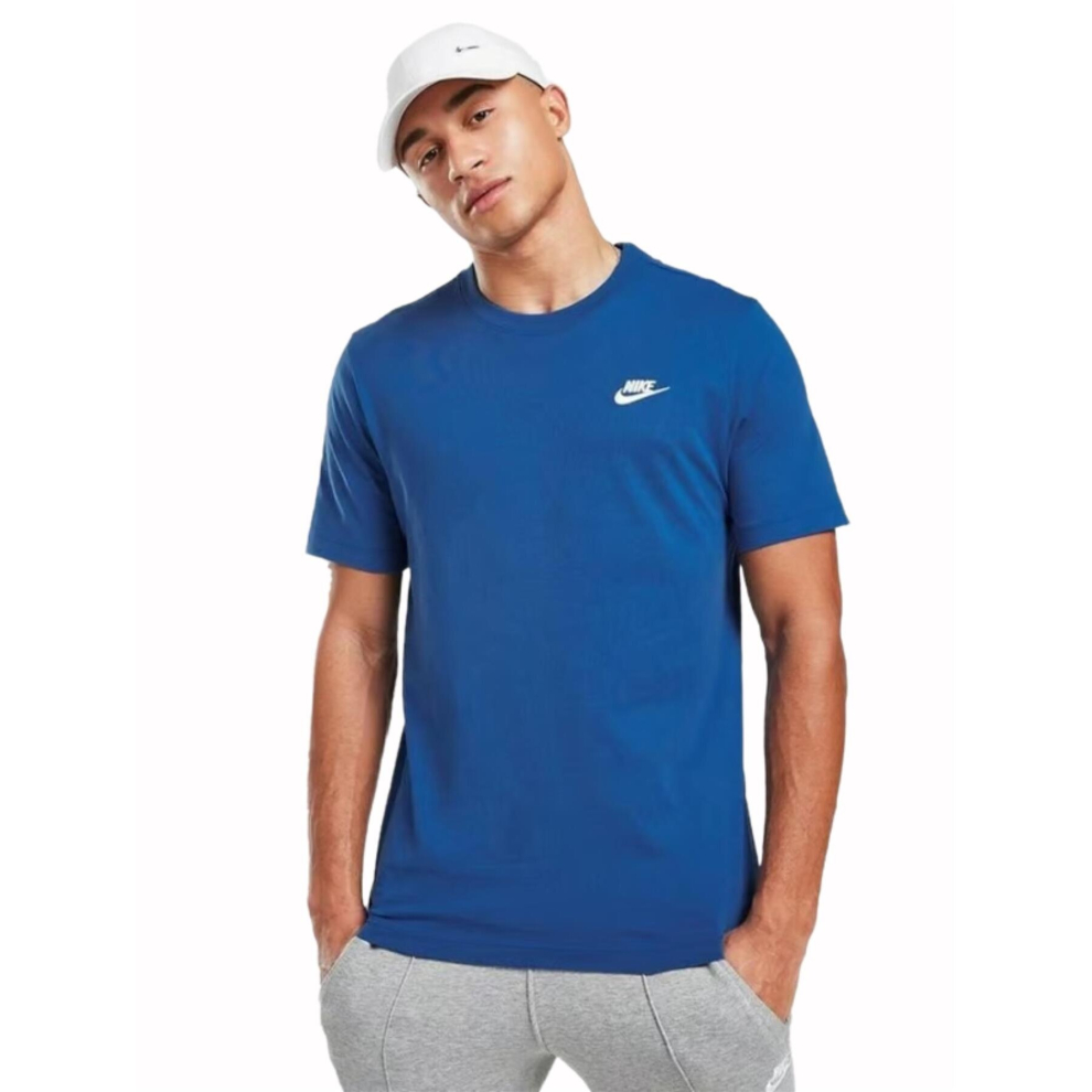 (Blue, XL) Nike Mens Crew Neck Club T-Shirt