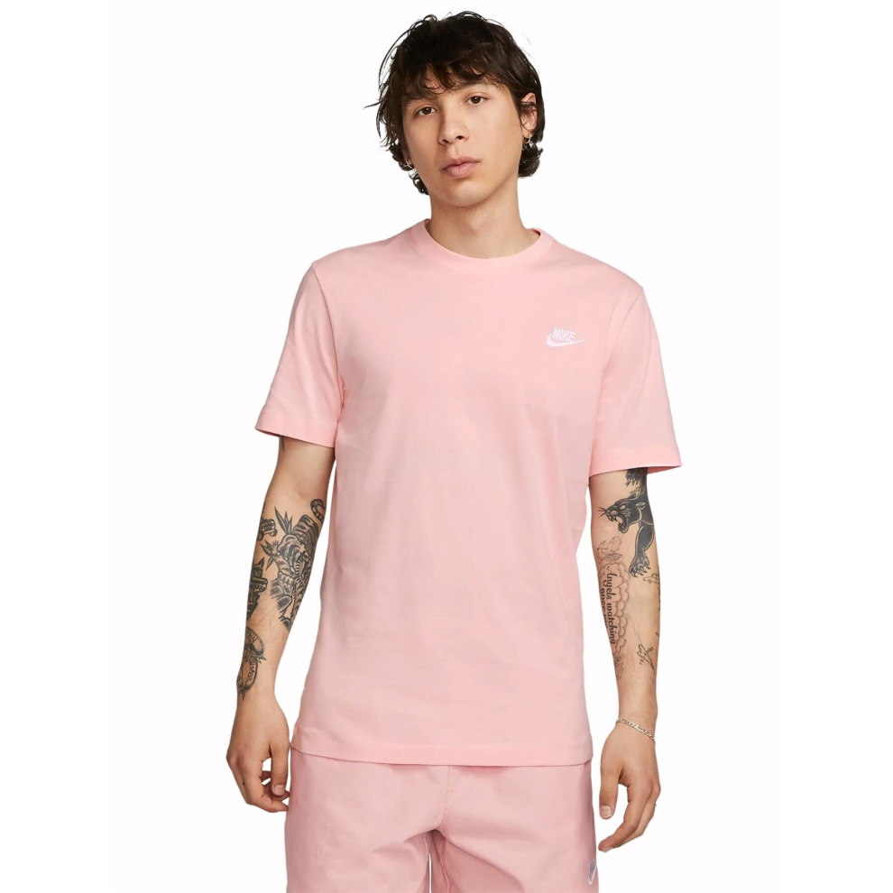 (Pink, S) Nike Mens Crew Neck Club T-Shirt