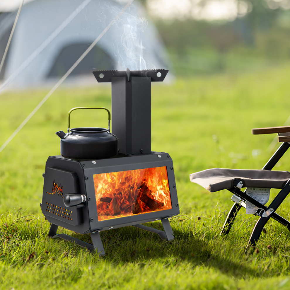 Portable Camping Stove 2 Cooking Positions Wood Burning Heater For Outdoor