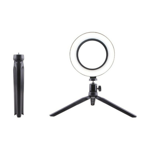 Suporte de tripé com anel de luz LED regulável de 6 polegadas para selfie, mini lâmpada circular para maquiagem 2